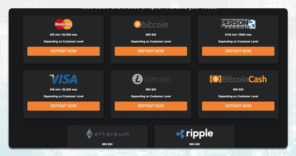 A Screenshot Showing The Cashier Options Of Mybookie