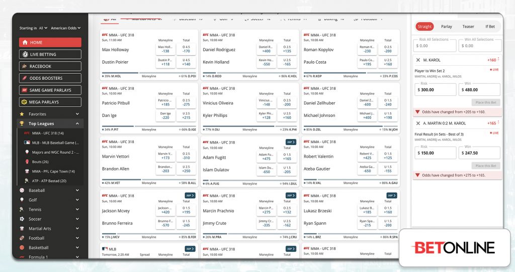 A Screenshot Showing The Sportsbook Interface Of Betonline