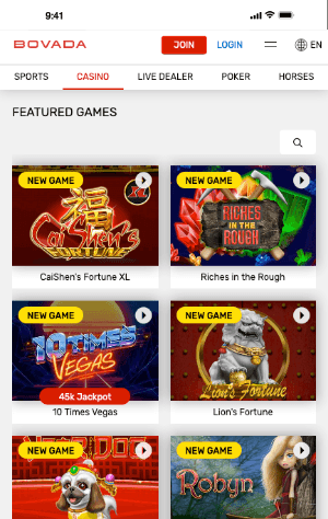 Bovada Casino Mobile Screen Aspect Ratio 190 300