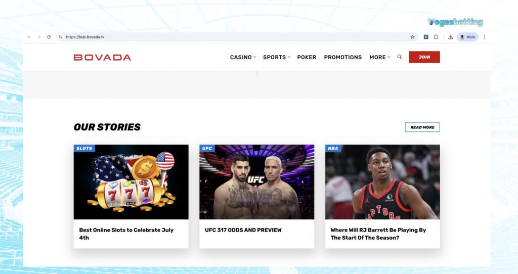 Screenshot Of Bovada Tv Interface Highlighting Articles About Sports News