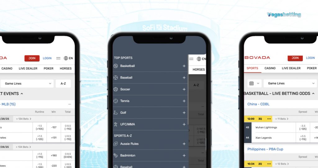Screenshot Of Bovada Live Betting Interface On Mobile Featuring Menu Interface And Live Betting Design