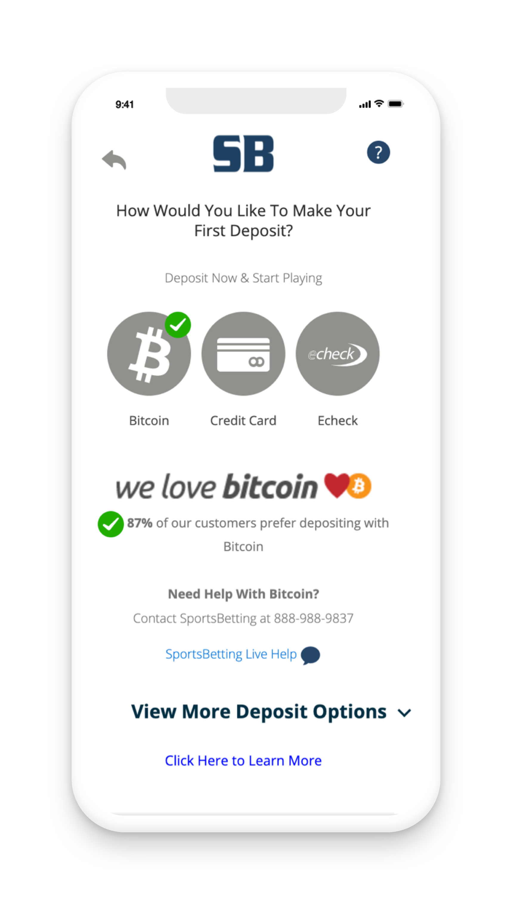 Sports Betting Deposit Screen