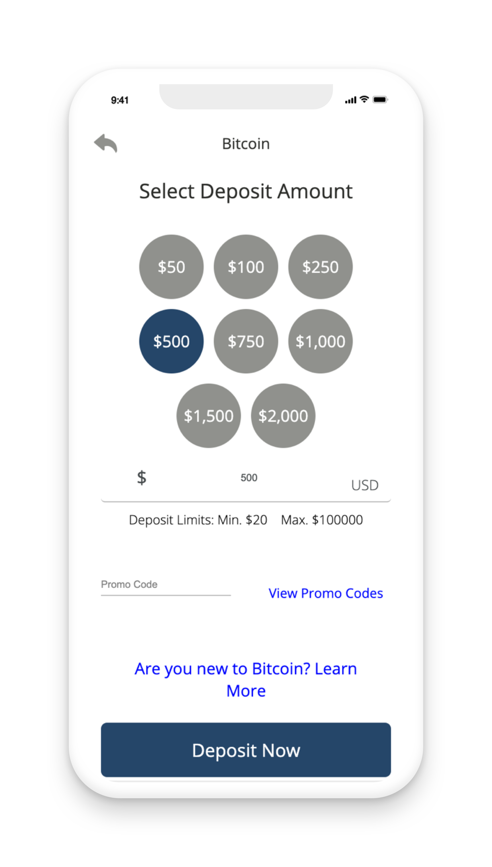 Sports Betting Deposit Screen